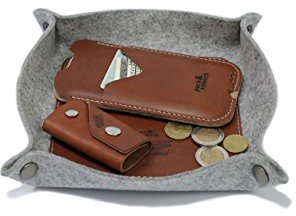 Pack & Smooch Taschenleerer Schlüsselablage Handyablage | 100% Merino Wollfilz | Pflanzlich gegerbtes Leder | Farbe in Grau/Hellbraun