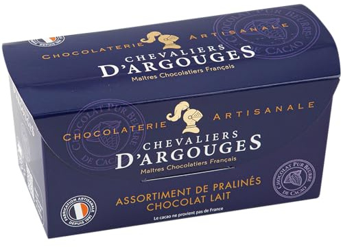CHEVALIERS D'ARGOUGES Maîtres Chocolatiers Français - Assortiment de pralinés chocolat lait 33% - Ballotin Dégustation 185g
