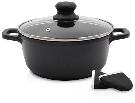 Krüger 22016TH Leipzig Faitout avec Couvercle Verre/Fonte d'Aluminium Noir 16 cm