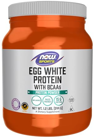 NOW Foods Sports Nutrition, Egg White Protein, 16 g With BCAAs, Unflavored Powder, 1.2-Pound