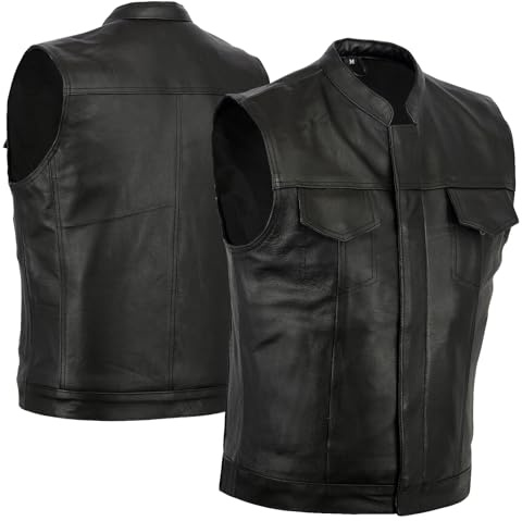 Bikers Gear Sons Of Anarchy - Chaleco de cuero para hombre, Negro, 4XL