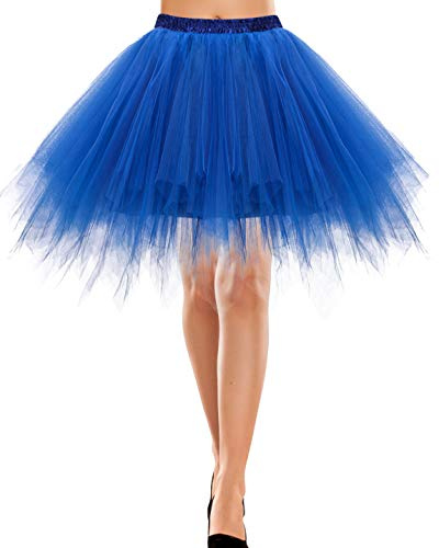 Bbonlinedress Faldas Tul Mujer Cortas Tutu Tulle Skirt Disfraz para Ballet Skater Mini Falda Adulto Retro para Carnaval Cosplay Fiesta Halloween Royal Blue M