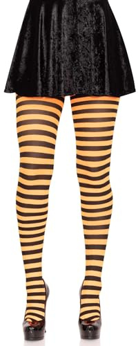 Leg Avenue Collant Nylon Rayures (Noir/Orange)