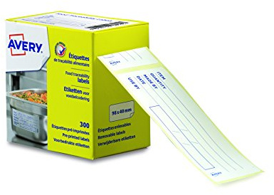 AVERY - 300 Étiquettes de Traçabilité HACCP Pré-imprimées en Rouleau Blanc 98 x 40 mm - DLC, Dates et Suivi Alimentaire - Pour Cuisine Professionnelle, Restaurant et Usage Domestique