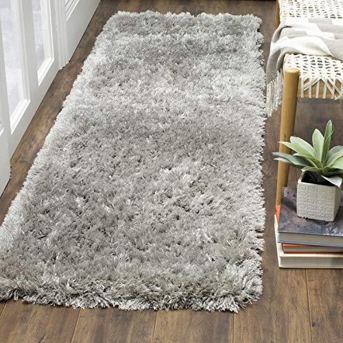 Safavieh Tapis Shag pour Salon, Salle à Manger, Chambre à Coucher - Polar Shag Collection, Tapis à Poil Court, Argent, 69 X 244 cm