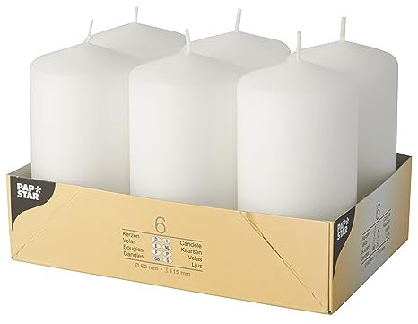 Pappstar Stumpenkerzen weiß, 60 x 115mm (6 Stück)