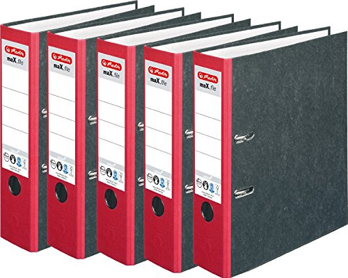 HERLITZ Ordner maX.file nature A4 Wolkenmarmorbezug selbstklebendes Rückenschild | 5er Sparpack in diversen Farben zur Auswahl (8cm breit | 10er Pack, rot)
