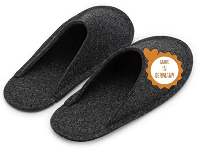 Pantoffelmann gästtofflor i ullfilt | Grå | Storlekar 36–47 | Andningsbara och bekväma med filtsula | Ergonomiska och halksäkra