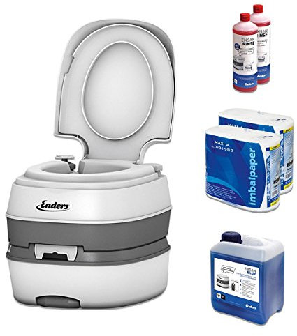 ENDERS © WC Chimique Portable - Kit de démarrage Deluxe Blue 5,0 |Produit additif et Papier toilette | Toilette Chimique de Camping | Camping car accessoires | Pot de chambre adulte et enfant