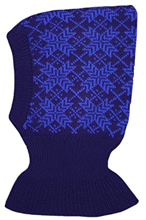 100% Merino Wool Balaclava Children Knit Winter hat Scarf ski (L, Dark Blue-Sky Blue)