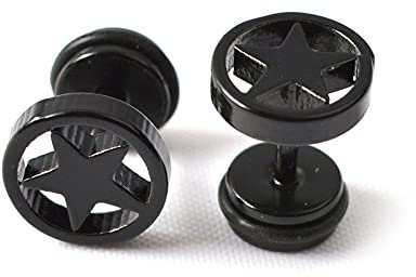 vcmart 1 Paar Edelstahl Sterne Ohrstecker Fake Piercing Plugs Tunnel 16G schwarz& Silber