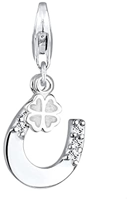 Elli Amulettes Elli - Trèfle Fer à Cheval Email Blanc Charms Femme - (925/1000) Argent
