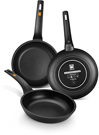 BRA Efficient | Set de 3 sartenes, 18-22-26 cm, aluminio fundido con antiadherente, libre de PFOA, apta para todo tipo de cocinas, incluida inducción
