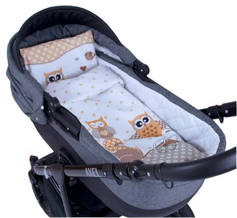 Babylux 2 TLG. Set Bezug für Kinderwagen Stubenwagen oder Wiege Garnitur Bettwäsche Kissen Decke 60 x 78 cm (54. Eule Braun)