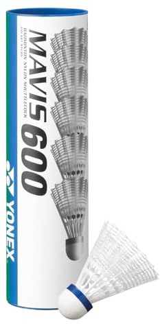 YONEX Mavis 600 Nylon Shuttlecock White/Blue, Pack Of 12, Medium Speed