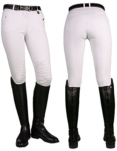 HKM Reithose - Peach - mit Silikonkniebesatz Damengrösse 46, weiß