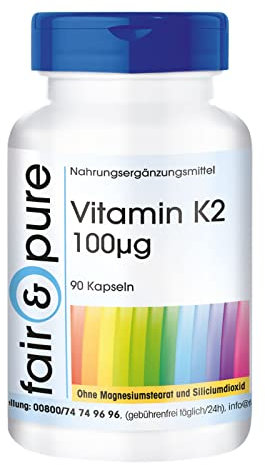 Fair & Pure® - Vitamina K2 100µg - Menaquinone MK7 Naturale - Da Natto - Vegan - 90 Capsule