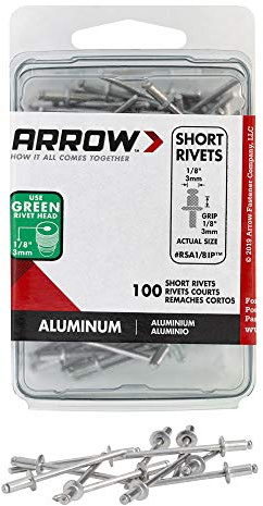 Arrow RSA1/8IP Short Aluminum 1/8-Inch Pop Rivets for Metal, Fabric, Leather, and Auto Repair, 100-Pack