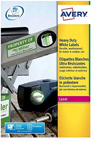 Avery Resistant Heavy Duty Labels, 99.1 x 38.1 mm, White, 14 per Sheet, 280 Labels (L7063‑20) – Permanent Adhesive, Water/Oil/Dirt‑Resistant, Tear‑Proof, for Laser Printers, Indoor/Outdoor