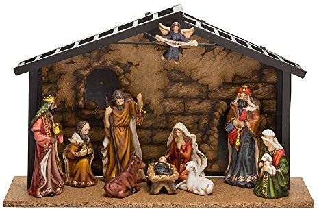 Kurt Adler Porcelain 10-Piece Nativity Set, 3.5-Inch to 5-Inch
