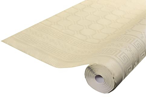 Pro Nappe - Ref R482524I - Mantel de Papel Damasco desechable en Rollo 25 M de Largo X 1,20 M de Ancho - Color Marfil - Papel Damasco con Estampado Universal Chic y clásico