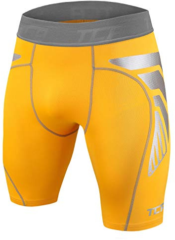 TCA Boys' CarbonForce Pro Compression Base Layer Shorts – Youth Thermal Under Gear for Sports, Football, PE & Training - Sonic Yellow, 6-8 Years