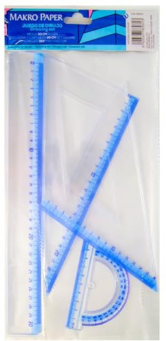 Campus – Juego de Reglas Escolares, Set de Reglas con Escuadra, Cartabón, Transportador de Ángulos y Regla de 30cm, Estuche de Reglas Escolares para Matemáticas y Dibujo Técnico (Set Basic)