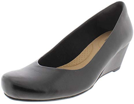 Clarks Women's Flores Tulip Wedge Pump, Black Leather, 7 UK