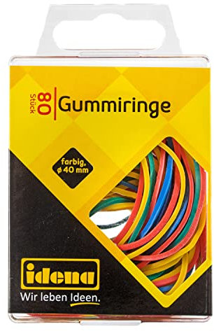 Idena 334033 - Gummiringe, 80 Stück, 40 mm Durchmesser, farbig sortiert