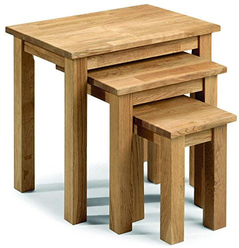 Julian Bowen Coxmoor Nest of Tables, Set of 3 - Oak - H48 x W50 x D35cm | Traditional Nesting Tables for Living Room, Solid Oak, Cottage Farmhouse Style, Durable Construction