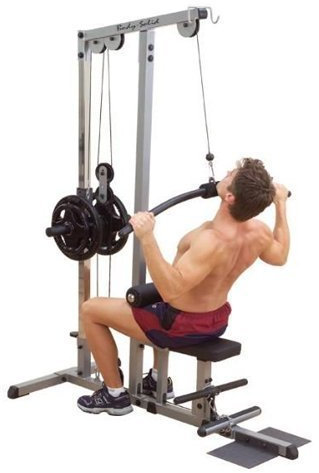 Body-Solid GLM-83 Latzug Ruderzug Pro inkl. 50mm-Adapter, Feststeller und 80kg Hantelscheiben (Hantelscheiben Gummi (2 Grifflöcher, schwarz))