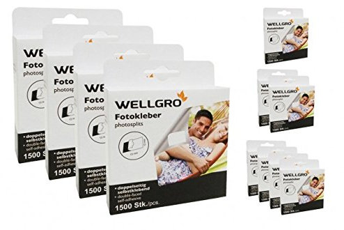 WELLGRO Fototapes, Fotokleber, Fotosticker säurefrei, beidseitig klebend, in Spenderbox - 1500, 3000 oder 6000 Stück, Stückzahl:6000 Stück