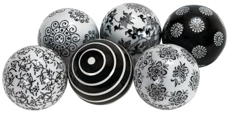 Deco 79 Sfere decorative lucide fatte a mano in ceramica e riempitivo per vasi con motivi variabili, set di 6 3D, nero