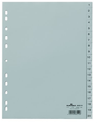 Nachhaltige 6522 – 10 NUMERIC Tab Index Polypropylen (PP) grau Trennblatt Ranking-Ranking – Trennblätter (NUMERIC Tab Index, Polypropylen (PP), grau, Porträt, A4, 230 mm), 5 Stück