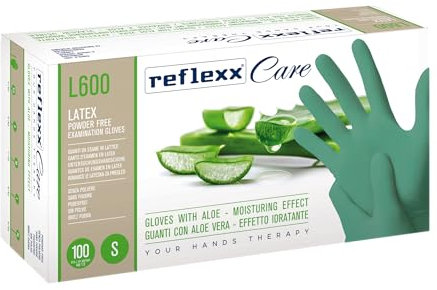 Reflexx L600/M Gants jetables en latex avec Aloe Vera, Vert, 100 pièces