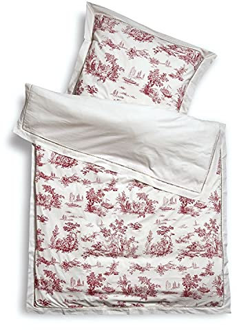 Loberon Bettwäsche Toile Rouge, traditionelles Muster, französischer Landhaus-Charme, atmungsaktiv und hautfreundlich, Schlafzimmertextilien, Baumwolle, weiß/rot