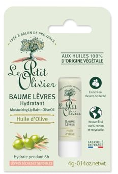 LE PETIT OLIVIER - Baume Lèvres Hydratant - Huile D'Olive - Hydrate Pendant 8h - Lèvres Sèches & Sensibles - Huiles 100% D'Origine Végétale - Fabriqué en France - 4 g