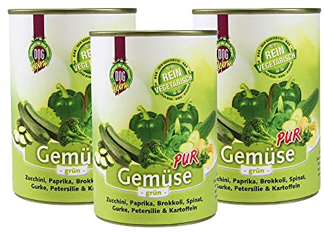 Schecker Nassfutter - Gemüse PUR - grün - getreidefreies Hundefutter - 3 x 410 g Menge - kalorienarm - Diätfutter - Schonkost