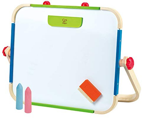 Hape Lavagnetta Portatile Double-Face con cavalletto per artisti dai 3 Anni | Scrivi e disegna Ovunque con gessi e pennarelli