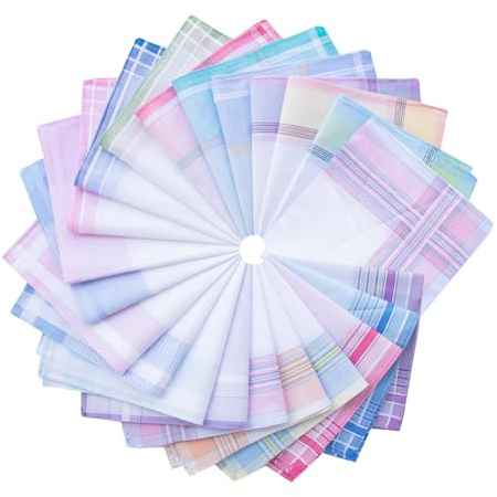 La closure Womens Soft Woven Stripe Handkerchiefs Cotton Colorful Plaid Hankies