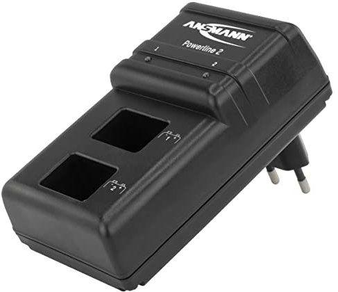 Ansmann 9V Ladegerät für E-Block Akkus NiMH - 9V Batterieladegerät mit Einzelschachtüberwachung, automatische Abschaltung, Erhaltungsladung - Powerline 2 Akkuladegerät, Schwarz