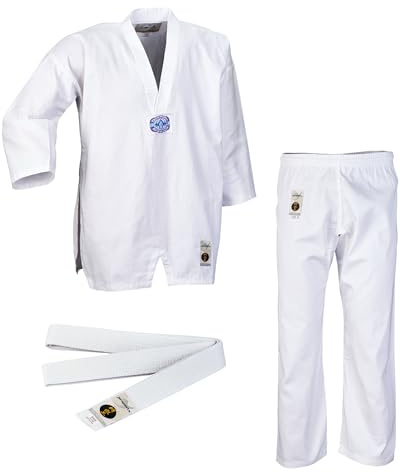 Ju-Sports Taekwondo Anzug to start Weiß 160 I Dobok Taekwondo für Kinder & Einsteiger I Taekwondo Kimono inkl. weißem Gürtel I Hose mit Kickzwickel I 100% Baumwolle