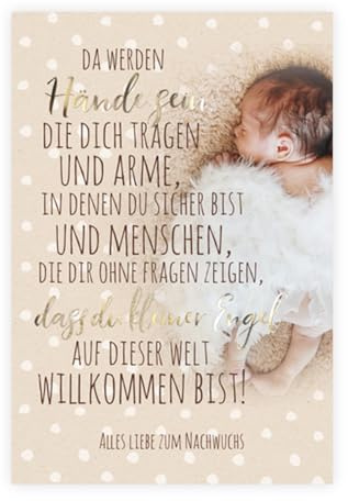 KE - Glückwunsch-Karte zur Geburt für Jungen oder Mädchen, mit Umschlag, DIN B6, Babykarte, Baby Geburtskarte, Karte zum Baby, Motiv: Engel