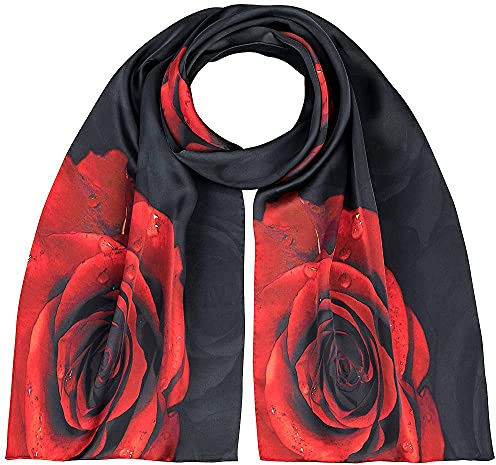VON LILIENFELD® Scialle Seta Sciarpa Donna Accesorio Satin Fiore Rose rosso
