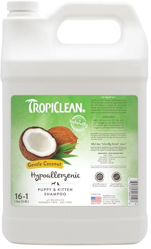 TropiClean Dog Shampoo Grooming Supplies - Hypoallergenic Puppy & Kitten Shampoo Gentle Cleansing for Sensitive Skin - Derived from Natural Ingredients - Used by Groomers - Gentle Coconut, 3.8L