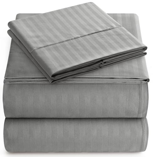King Sheet Set - 4-Piece Striped Deep Pocket King Bed Sheets - Ultra-Soft & Wrinkle-Free King Size Bedding - Cooling Microfiber King Bed Sheet Set with 1 Fitted Sheet, 1 Flat Sheet, 2 Pillowcases