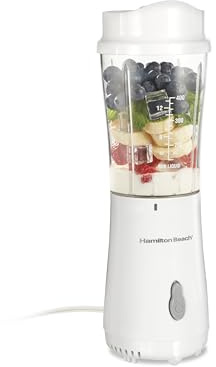 Hamilton Beach Portable Blender for Shakes and Smoothies, 14 Oz BPA Free Travel Cup & Lid, Durable Stainless Steel Blades, Personal Smoothie Blender, White ( 51101V)