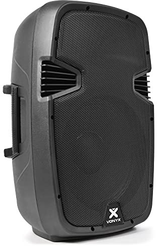 VONYX SPJ-1200A - Aktiv Lautsprecher, PA Lautsprecher, Musikbox, 600 Watt, 12 Zoll Monitor PA Boxen - Geeignet für DJ Boxen, Musik, Gesang und Sprache - Plug and Play Anlage - Shiny Schwarz