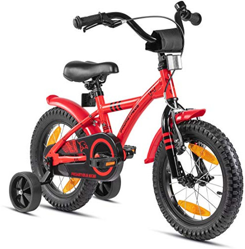 PROMETHEUS BICYCLES Kinderfahrrad 14 Zoll ab 4 Jahren - Kinder Fahrrad Mädchen Jungen Fahrrad Kinder mit Stützräder Rücktrittbremse in Rot