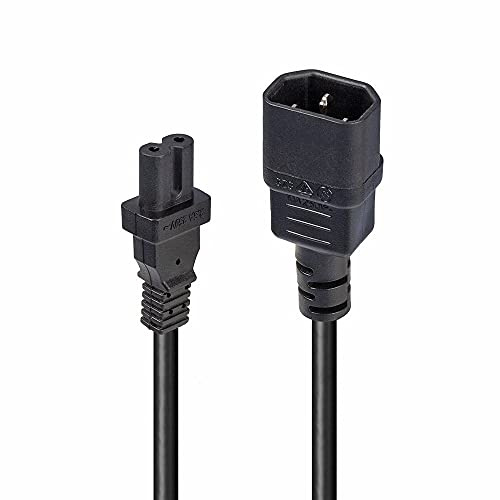 Lindy 1m IEC C14 to IEC C7 / Figure 8 Extension Power Cable, Black, for TV's, Laptops. Printers, Routers, Sky Q boxes, PS4/PS5 gaming consoles and any 2 pin power input device.